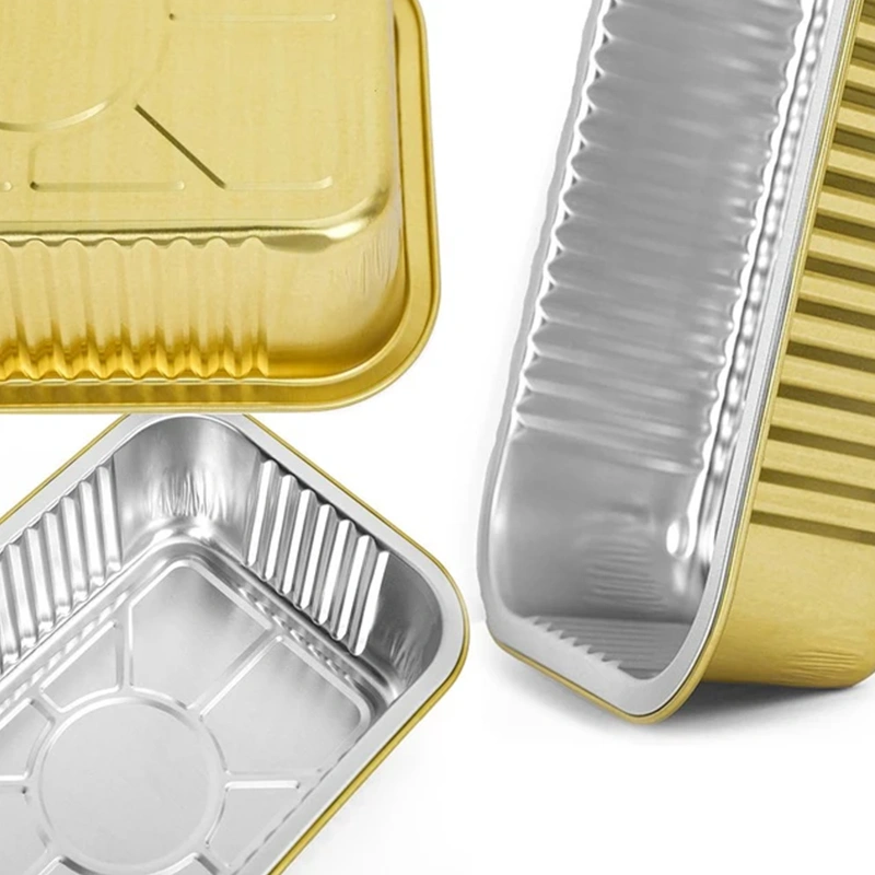 Foil Container Manufacturer 1000ml High Temperature Full Size Thickened Rectangular Airline Food Tray Aluminium Foil Containers With Lid Gold Tin Disposable
